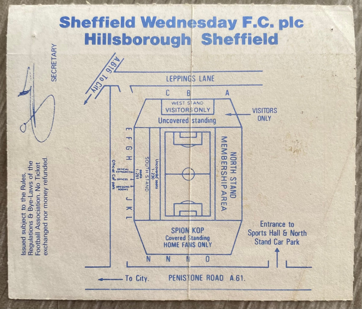 1989/90 ORIGINAL DIVISION ONE TICKET SHEFFIELD WEDNESDAY V CHARLTON ATHLETIC