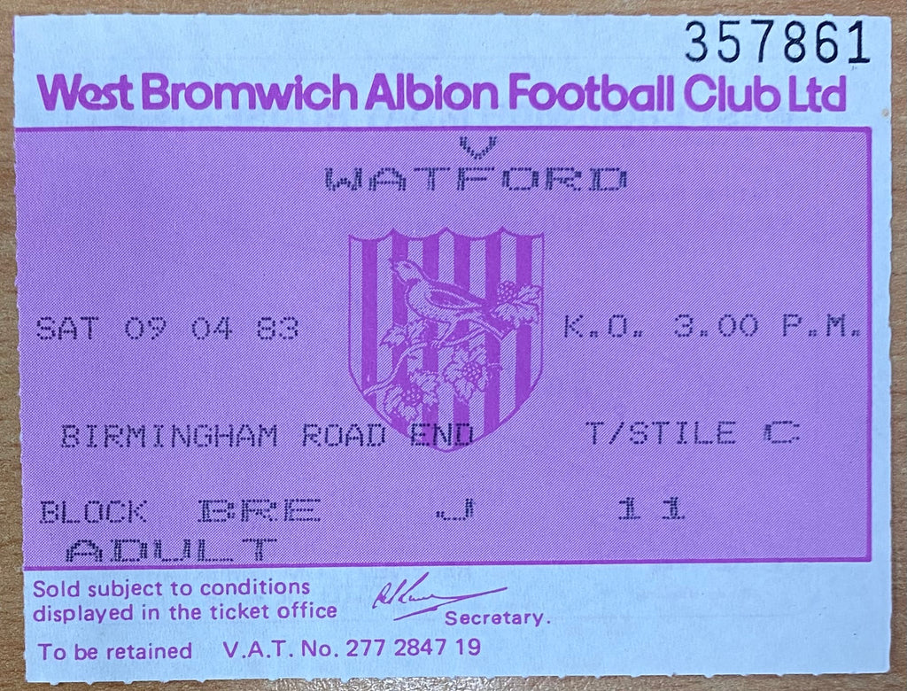 1982/83 ORIGINAL DIVISION 1 TICKET WEST BROMWICH ALBION V WATFORD