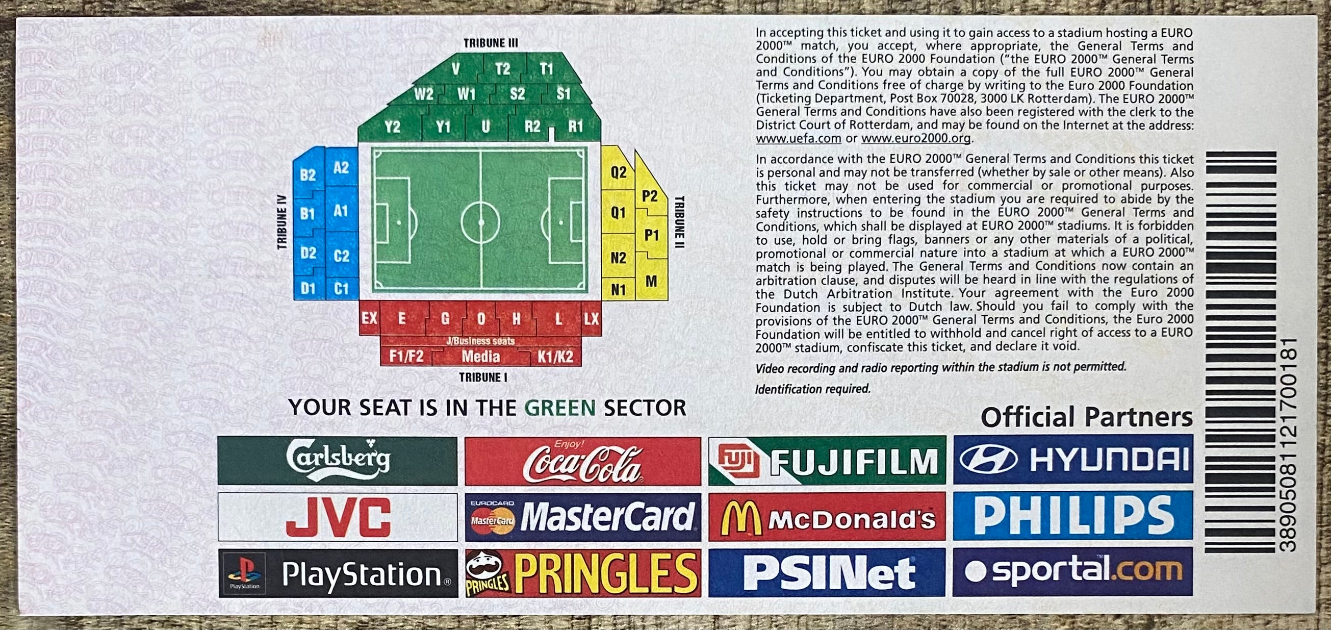2000 ORIGINAL EUROPEAN CHAMPIONSHIPS EURO 2000 UNUSED TICKET YUGOSLAVIA V SLOVENIA @ CHARLEROI