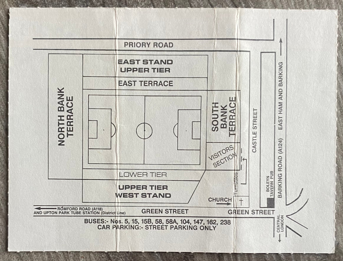 1990/91 ORIGINAL DIVISION 2 TICKET WEST HAM UNITED V WEST BROMWICH ALBION