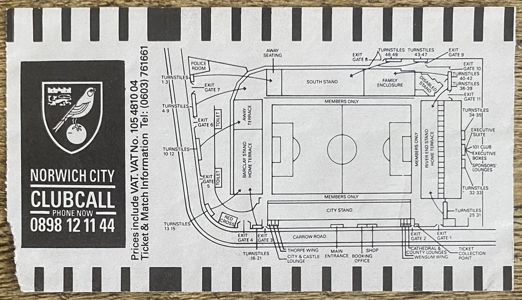 1990/91 ORIGINAL ZENITH DATA SYSTEMS CUP SOUTHERN AREA FINAL 1ST LEG TICKET NORWICH CITY V CRYSTAL PALACE