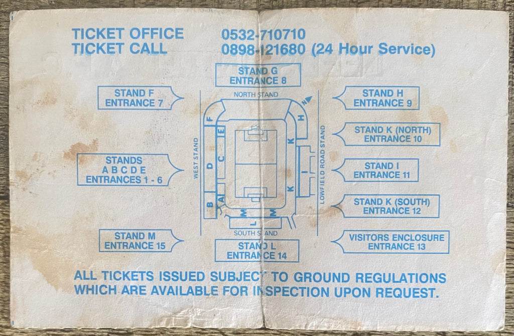 1990/91 ORIGINAL RUMBELOWS CUP 2ND ROUND 2ND LEG TICKET LEEDS UNITED V LEICESTER CITY