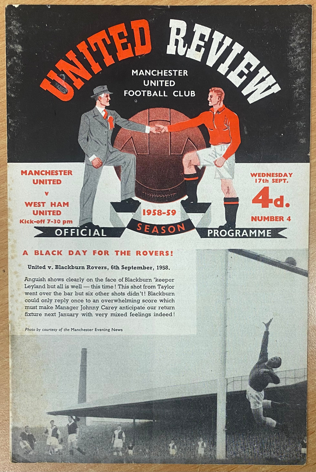 1958/59 ORIGINAL DIVISION ONE PROGRAMME MANCHESTER UNITED V WEST HAM UNITED