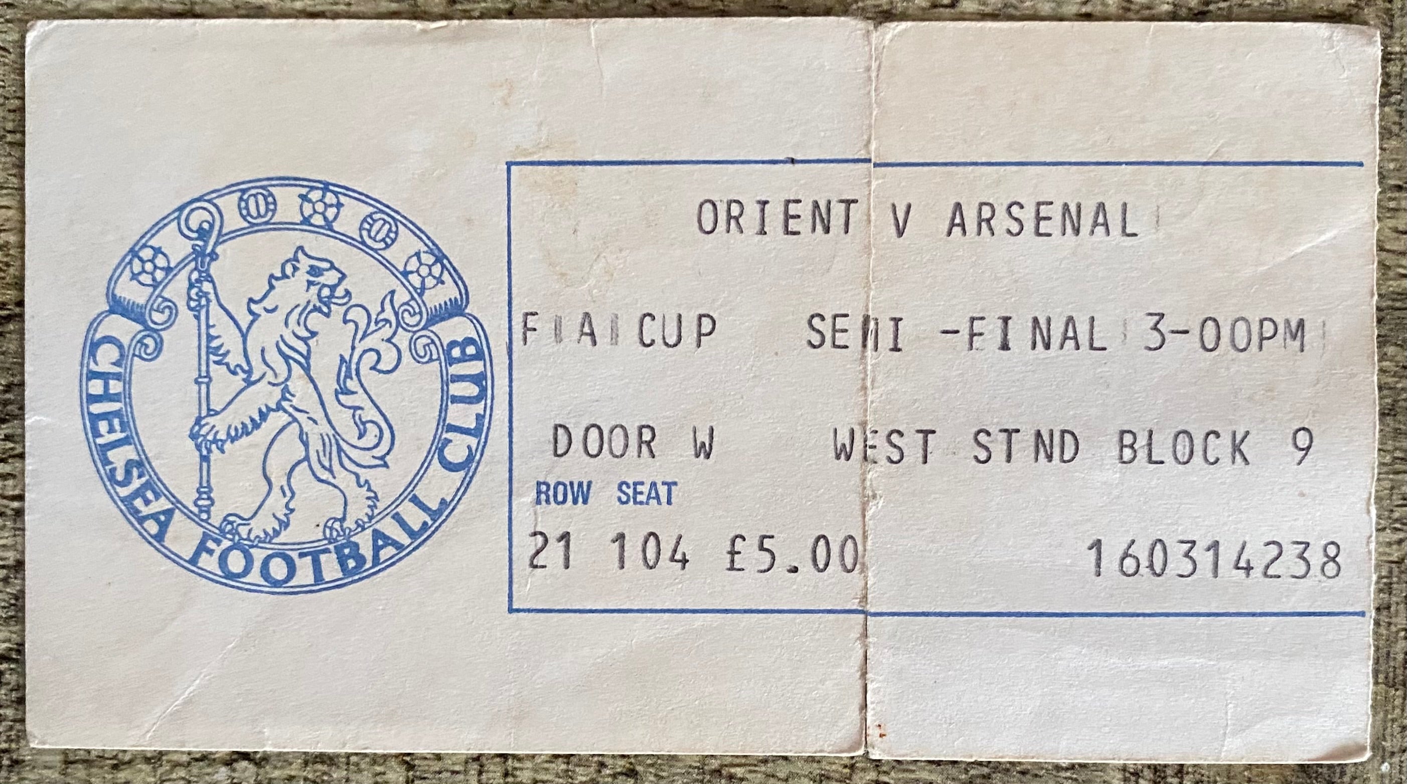 1978 ORIGINAL FA CUP SEMI FINAL TICKET ORIENT V ARSENAL @ STAMFORD BRIDGE