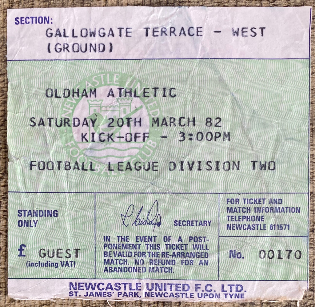 1981/82 ORIGINAL DIVISION TWO TICKET NEWCASTLE UNITED V OLDHAM ATHLETIC