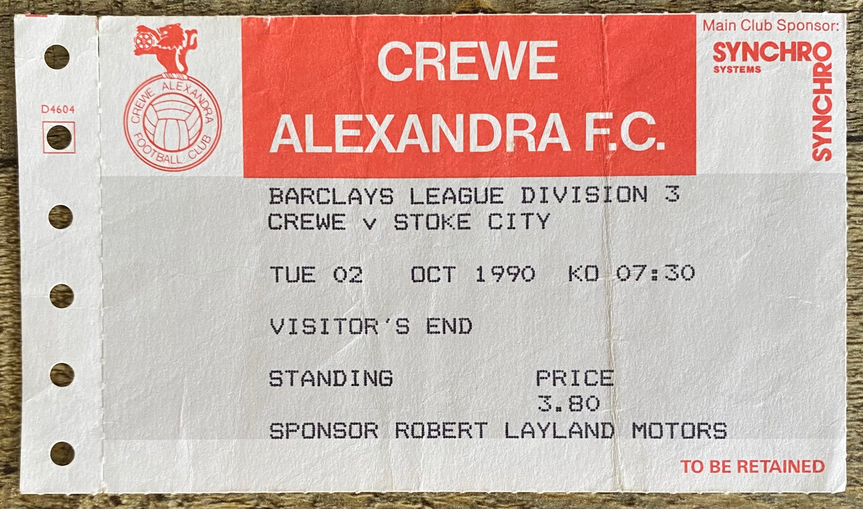 1990/91 ORIGINAL DIVISION 3 TICKET CREWE ALEXANDRA V STOKE CITY