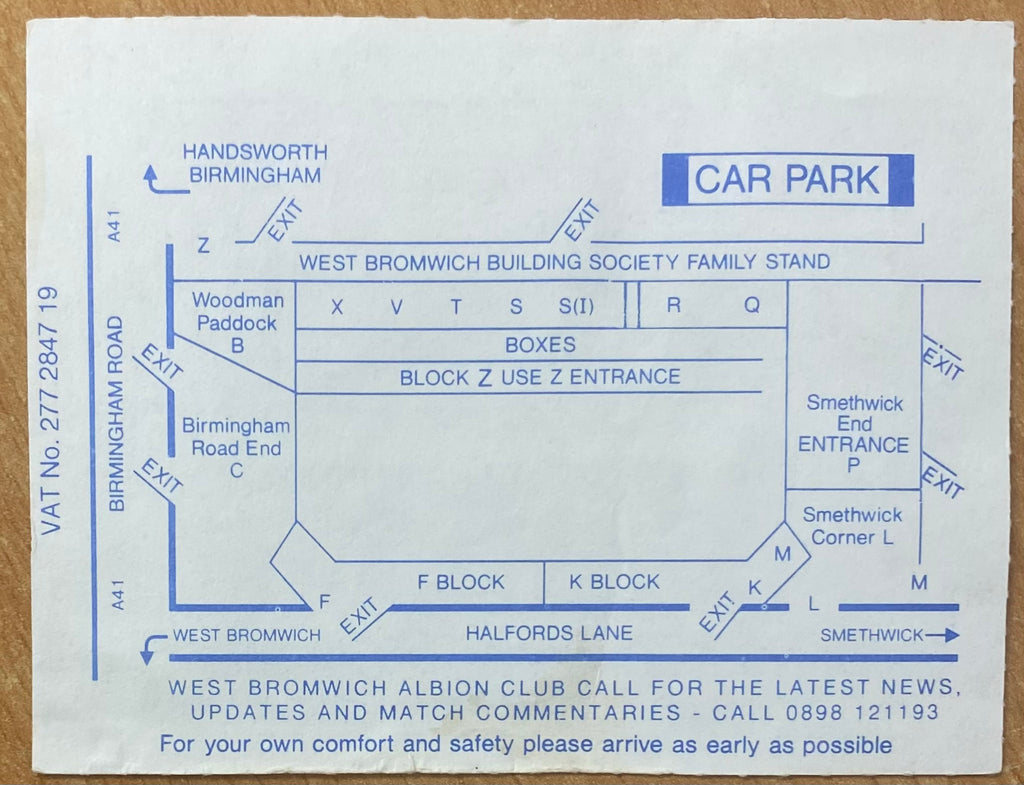 1993/94 ORIGINAL DIVISION 1 TICKET WEST BROMWICH ALBION  V SUNDERLAND