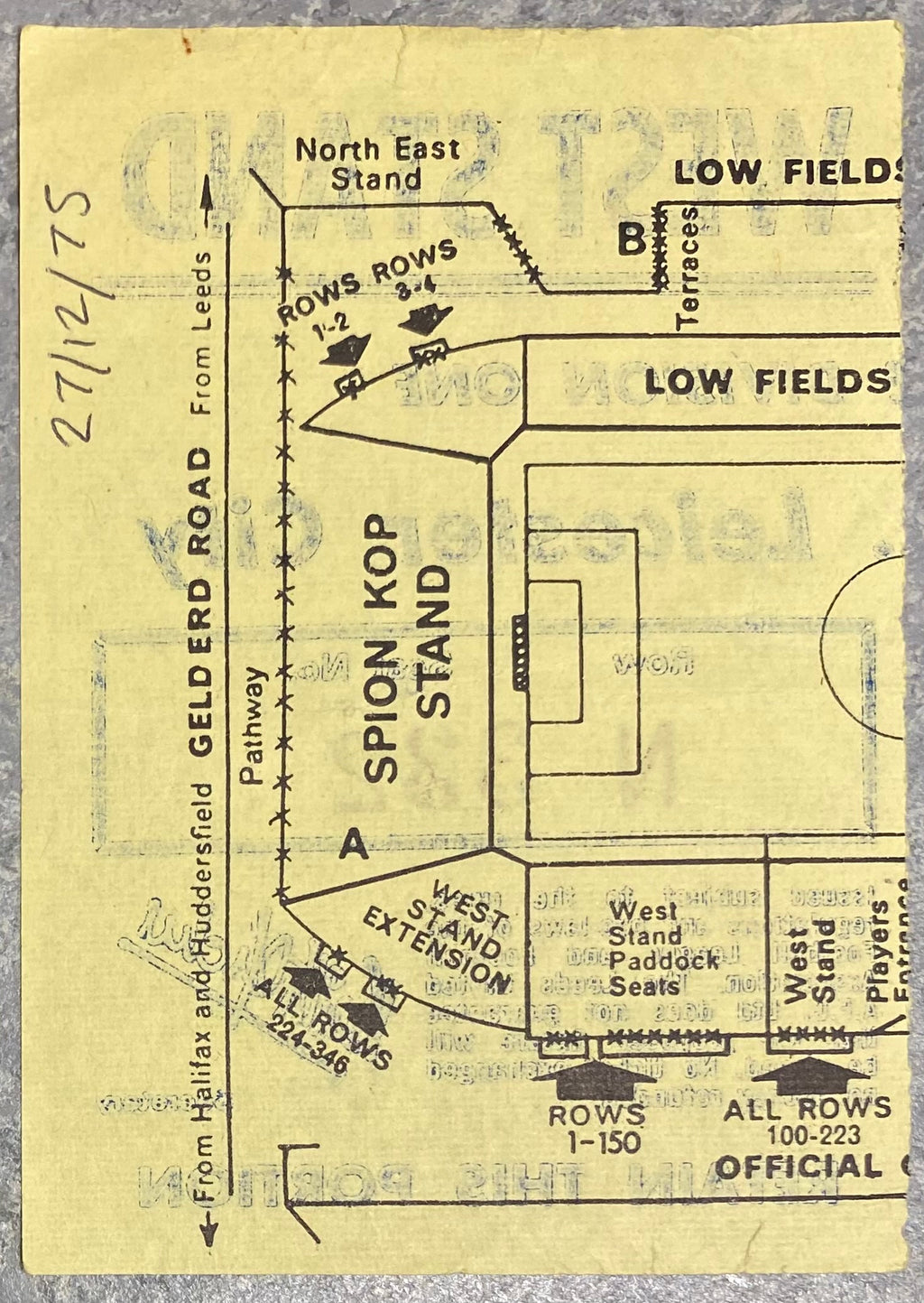 1975/76 ORIGINAL DIVISION ONE TICKET LEEDS UNITED V LEICESTER CITY