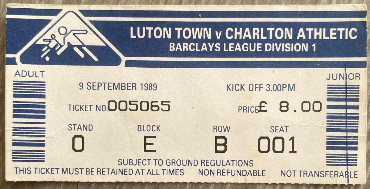 1989/90 ORIGINAL DIVISION ONE TICKET LUTON TOWN V CHARLTON ATHLETIC