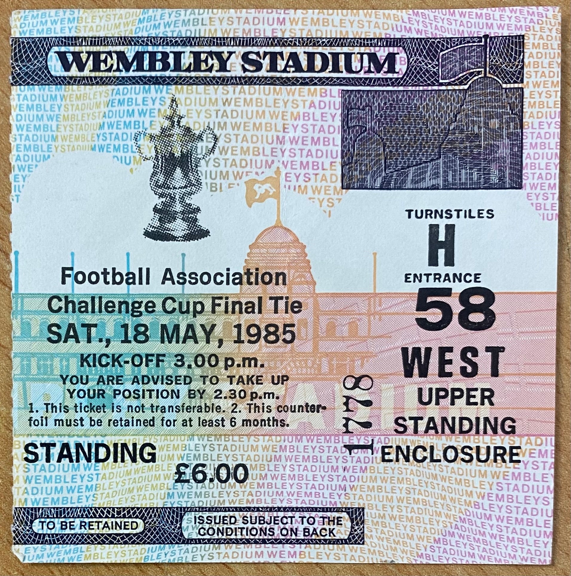 1985 ORIGINAL FA CUP FINAL TICKET EVERTON V MANCHESTER UNITED