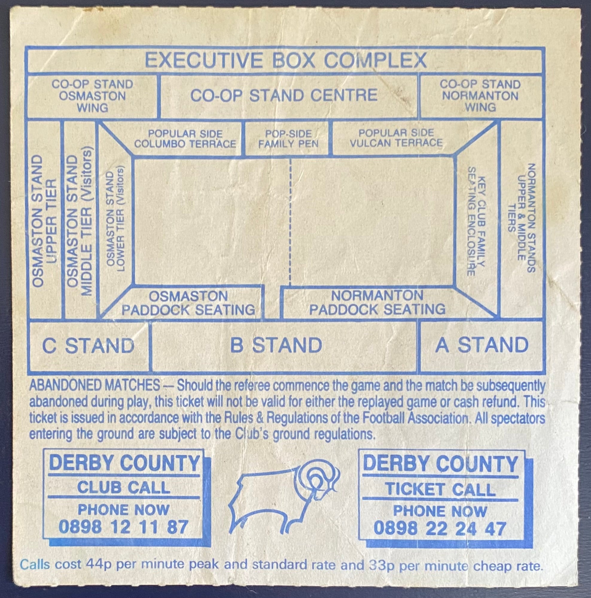 1990/91 ORIGINAL DIVISION 1 TICKET DERBY COUNTY V EVERTON