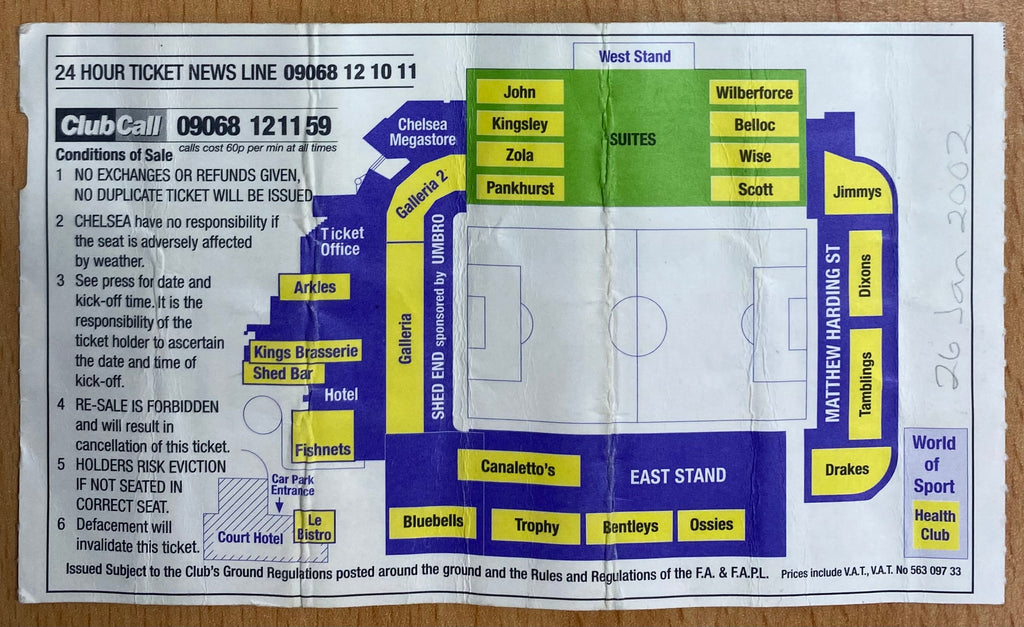 2001/02 ORIGINAL FA CUP 4TH ROUND TICKET CHELSEA V WEST HAM UNITED