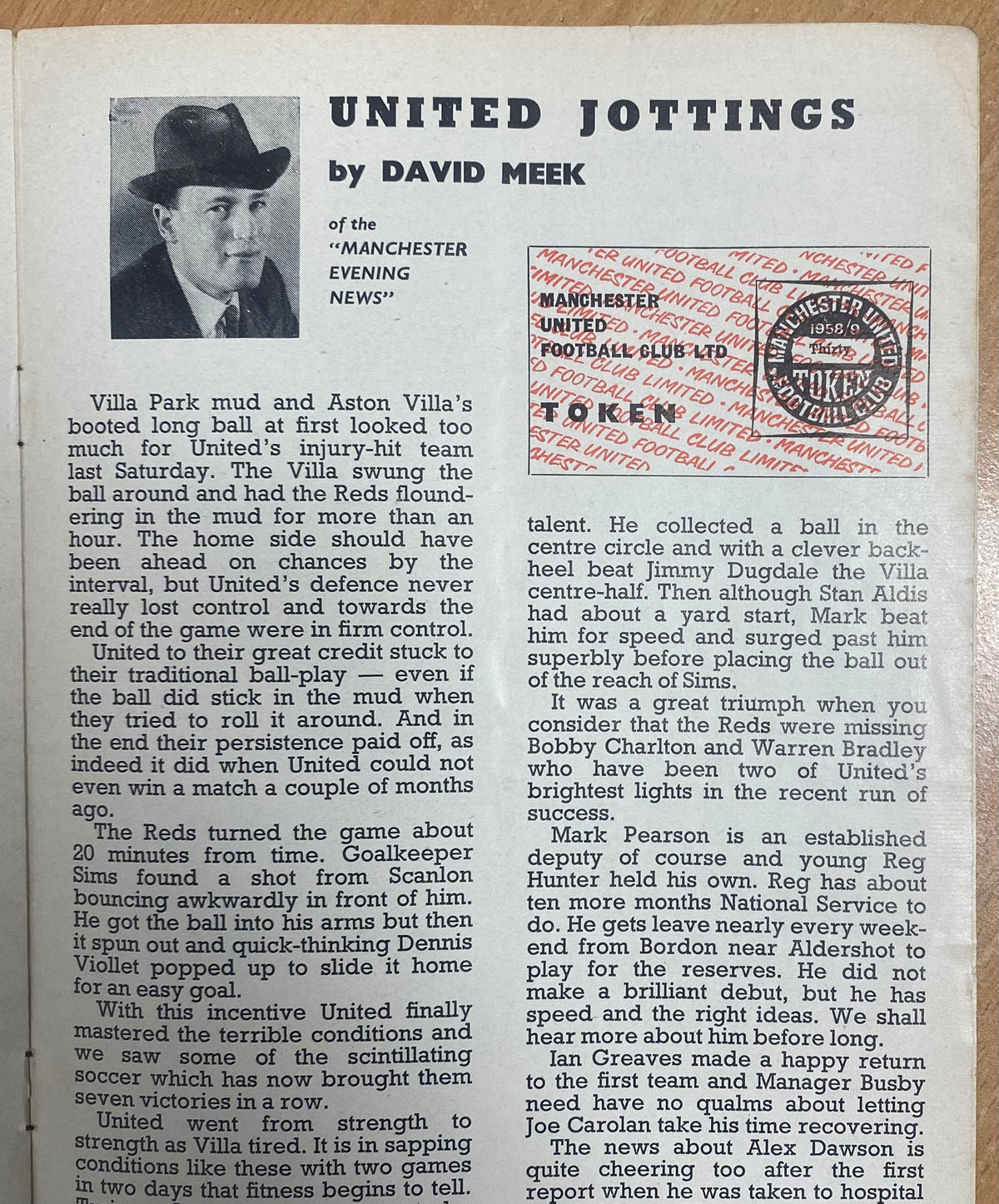 1958/59 ORIGINAL DIVISION ONE PROGRAMME MANCHESTER UNITED V BLACKPOOL