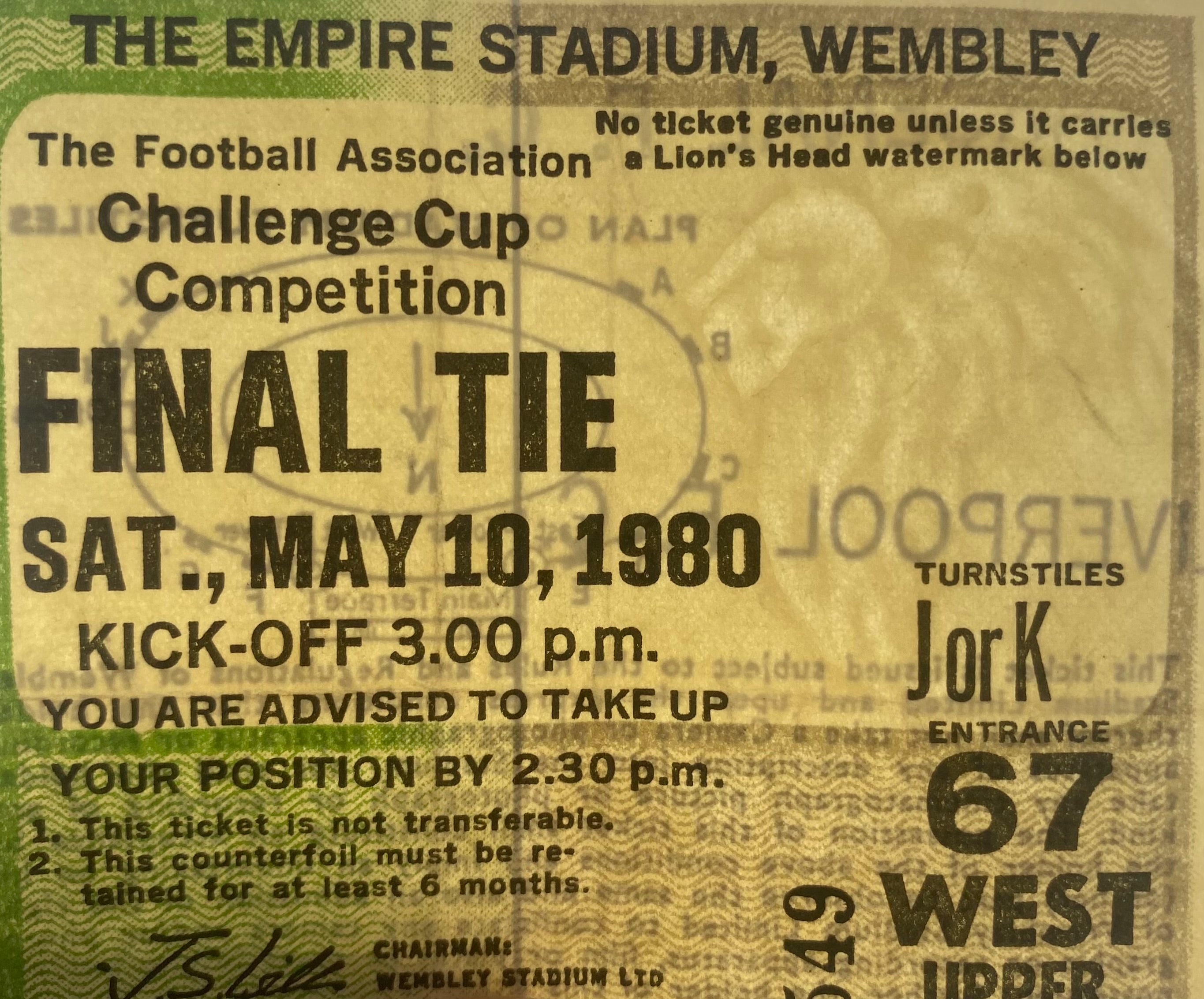 1980 ORIGINAL FA CUP FINAL TICKET WEST HAM UNITED V ARSENAL
