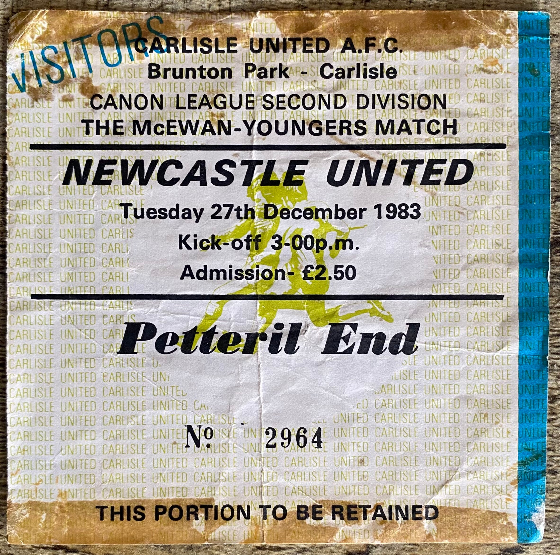 1983/84 ORIGINAL DIVISION 2 TICKET CARLISLE UNITED  V NEWCASTLE UNITED