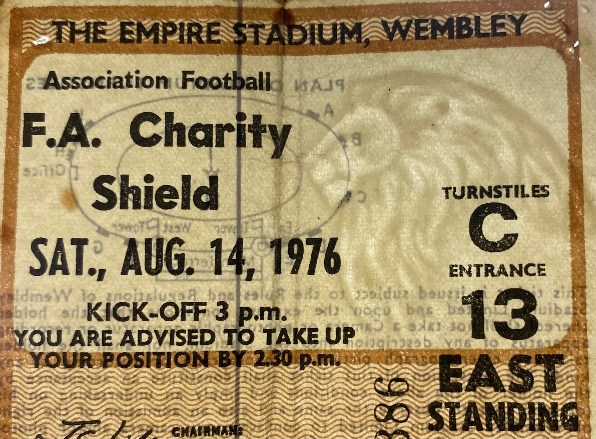1976 ORIGINAL CHARITY SHIELD TICKET LIVERPOOL V SOUTHAMPTON