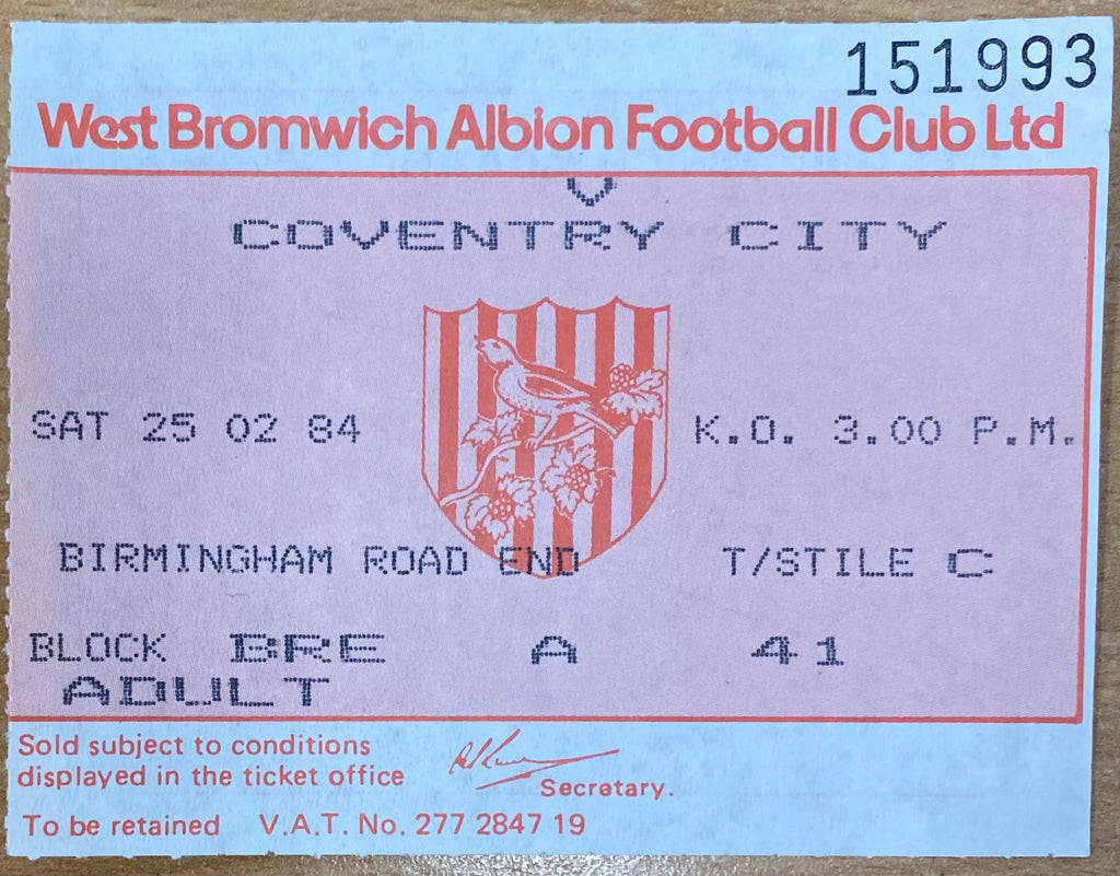 1983/84 ORIGINAL DIVISION 1 TICKET WEST BROMWICH ALBION V COVENTRY CITY