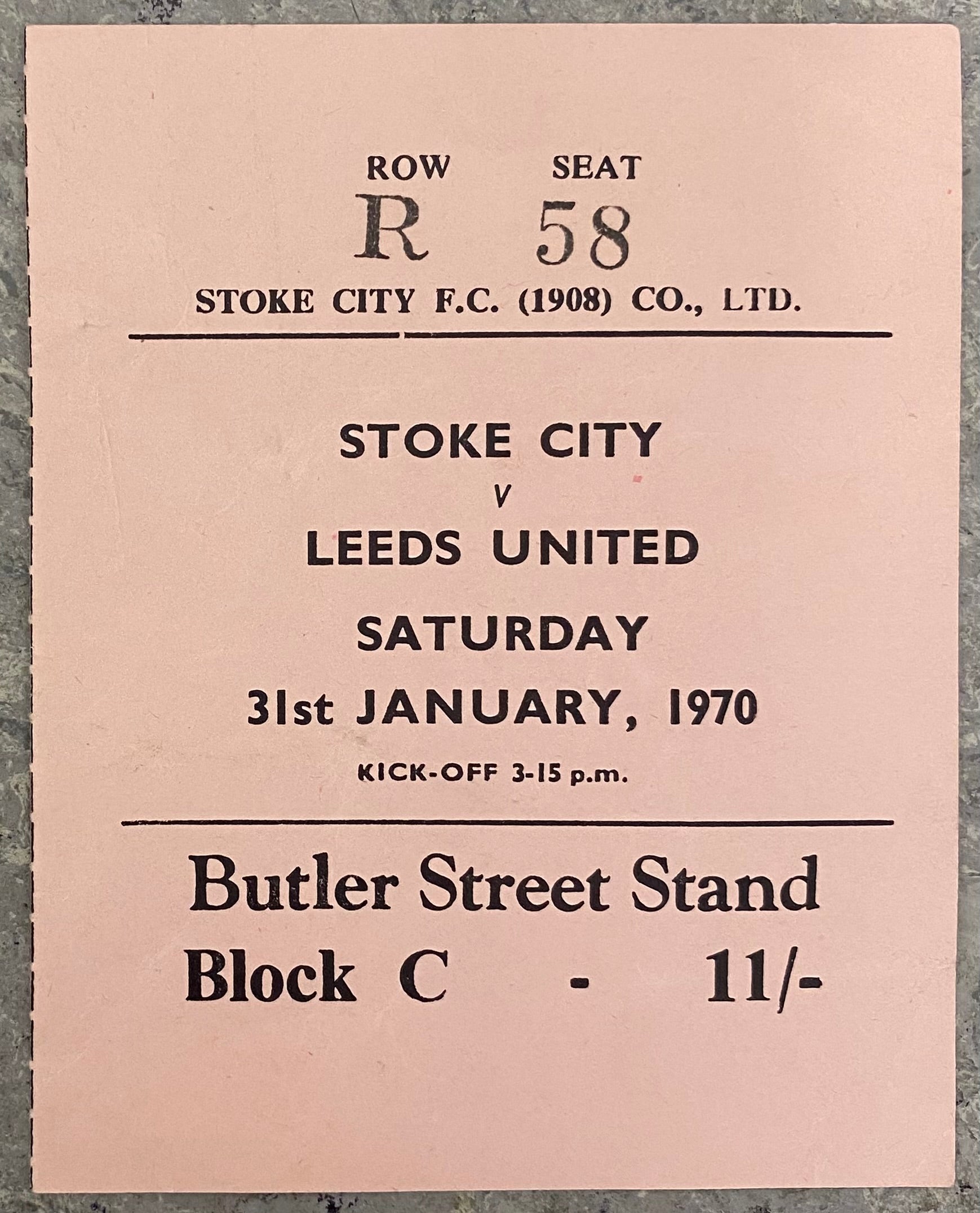 1969/70 ORIGINAL DIVISION ONE TICKET STOKE CITY V LEEDS UNITED
