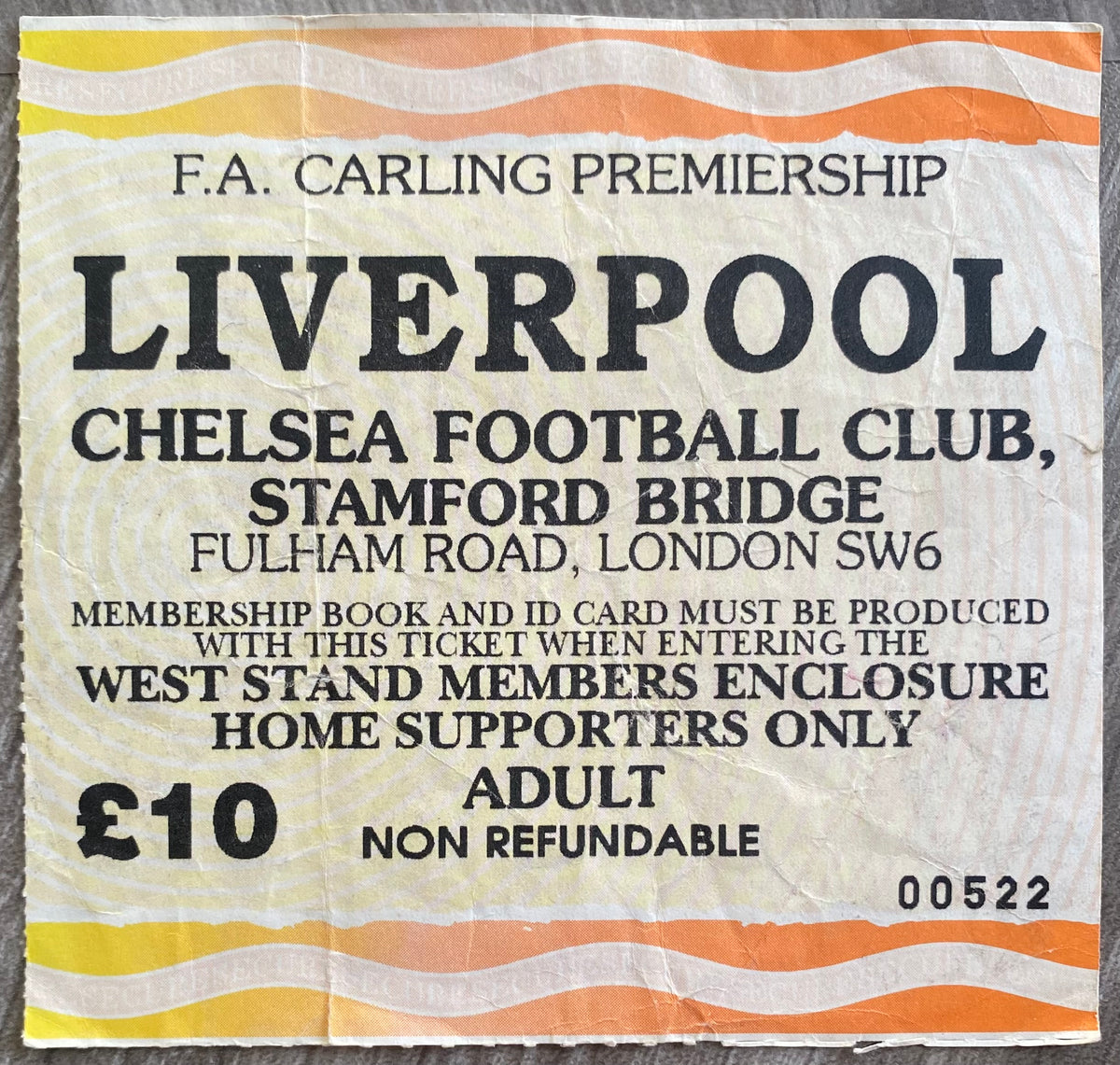 1993/94 ORIGINAL FA PREMIERSHIP TICKET CHELSEA V LIVERPOOL