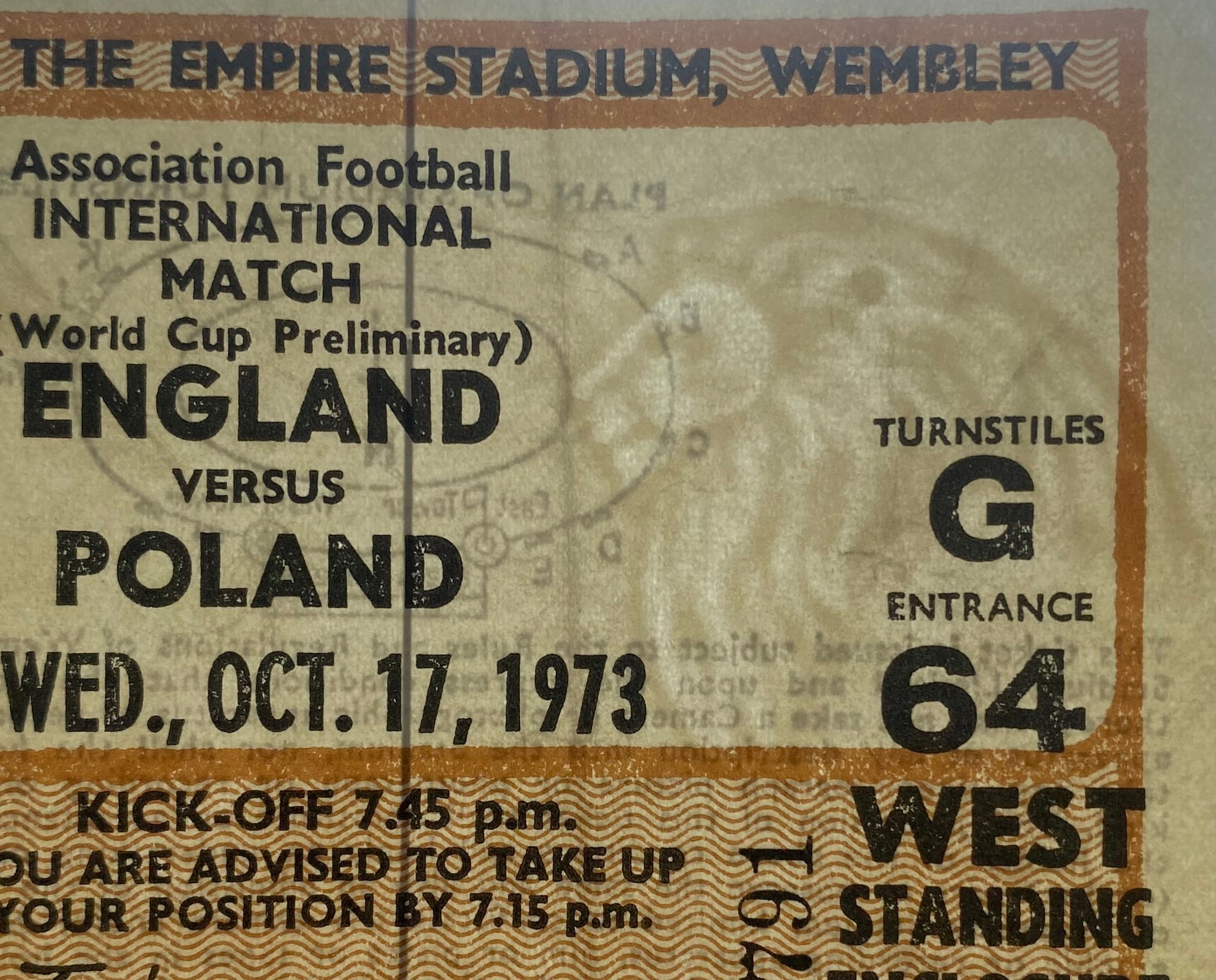 1973 ORIGINAL WORLD CUP QUALIFYING TICKET ENGLAND V POLAND