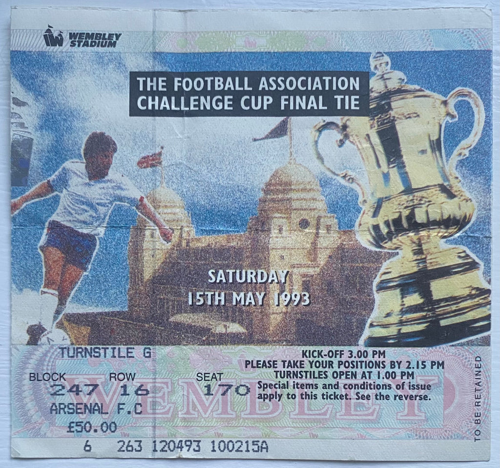 1993 ORIGINAL FA CUP FINAL TICKET ARSENAL V SHEFFIELD WEDNESDAY