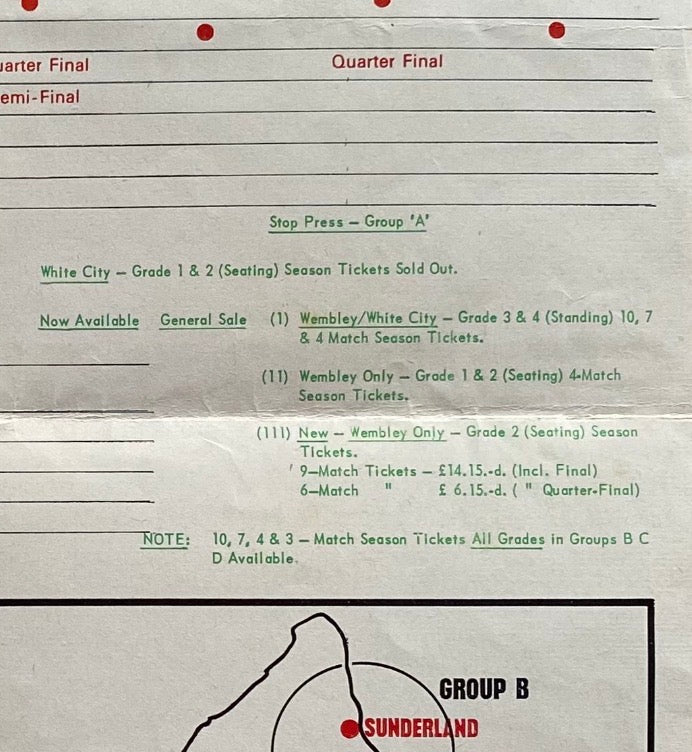 1966 WORLD CUP ORIGINAL OFFICIAL TICKET INFORMATION FOLD OUT BOOKLET (UPDATED VERSION)
