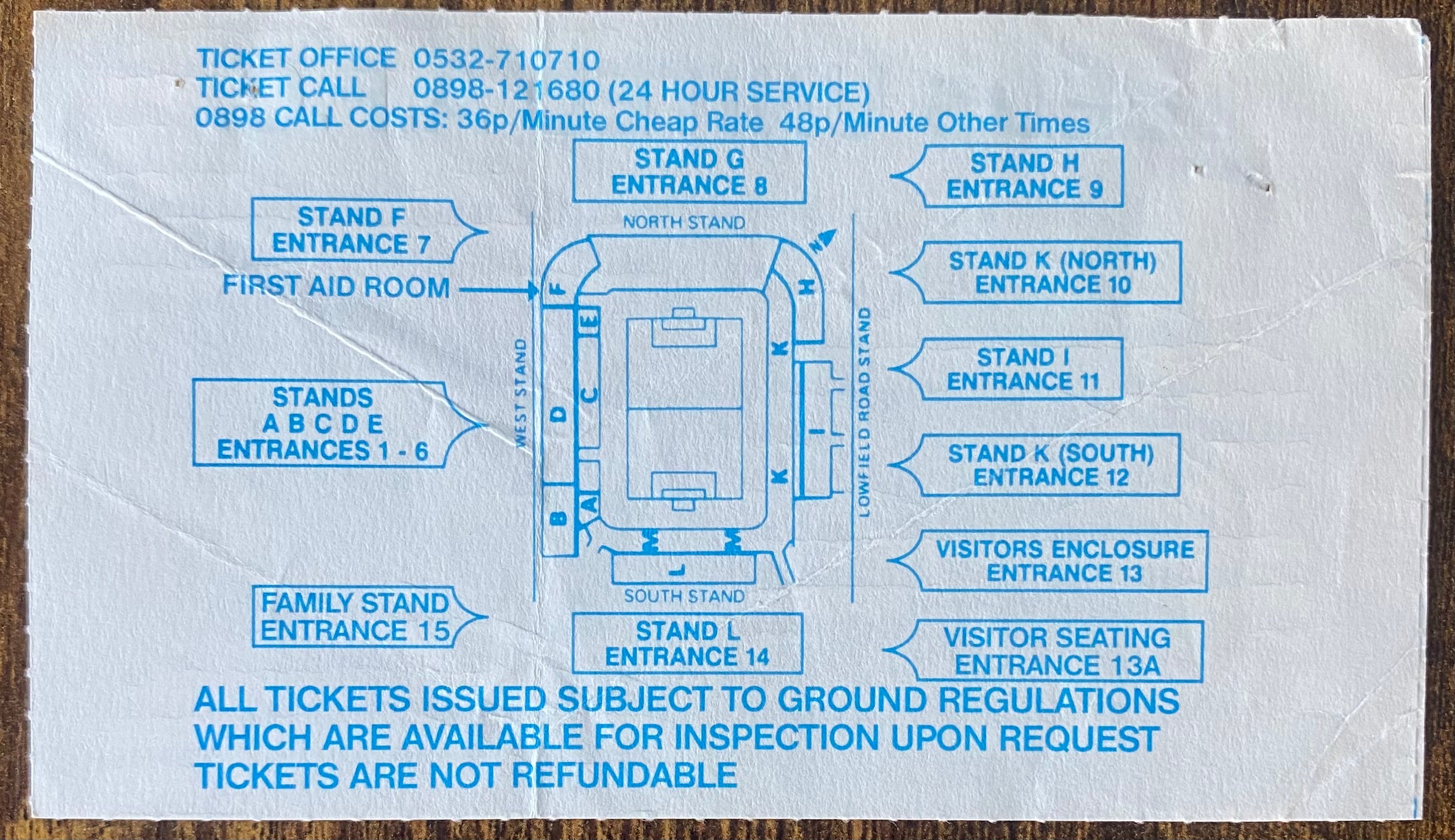 1990/91 ORIGINAL FA CUP 4TH ROUND REPLAY TICKET LEEDS UNITED V ARSENAL