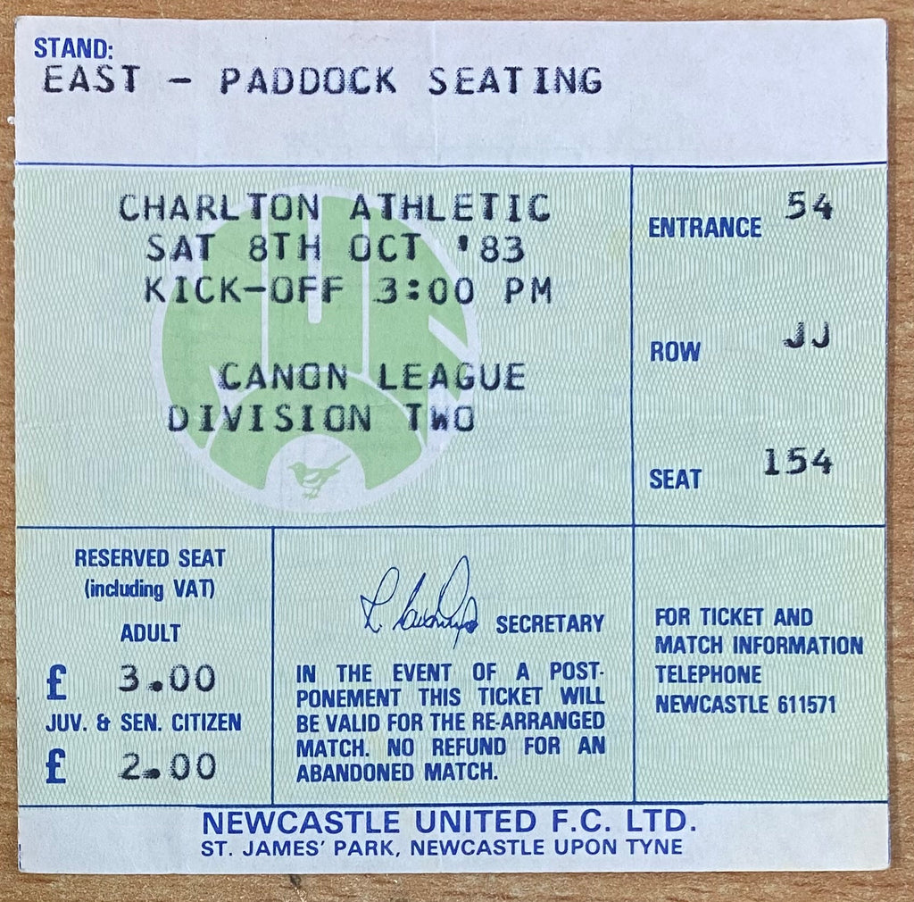 1983/84 ORIGINAL DIVISION 2 TICKET NEWCASTLE UNITED V CHARLTON ATHLETIC