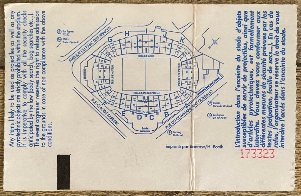 1994/95 ORIGINAL EUROPEAN CUP WINNERS CUP  FINAL TICKET ARSENAL V REAL ZARAGOZA @ PARIS