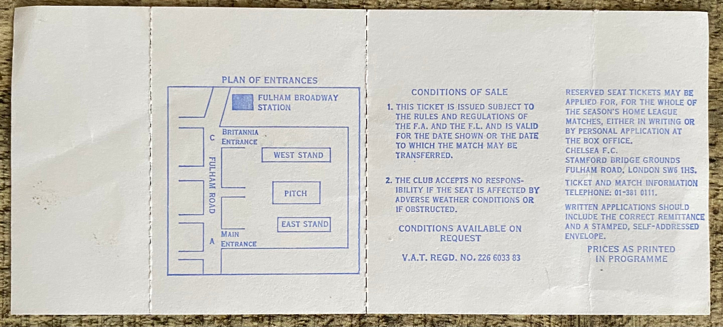 1976/77 ORIGINAL UNUSED DIVISION 2 TICKET CHELSEA V CARDIFF CITY