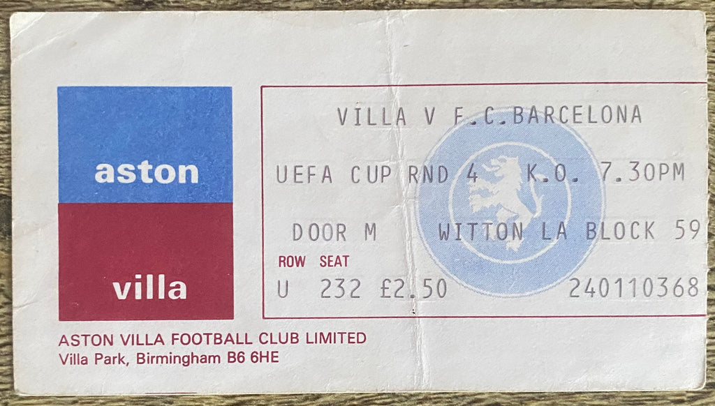 1977/78 ORIGINAL UEFA CUP 4TH ROUND 1ST LEG TICKET ASTON VILLA V BARCELONA