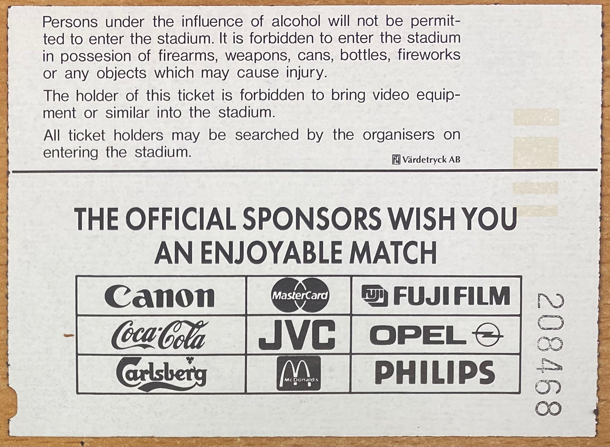 1992 ORIGINAL EURO 92 TICKET ENGLAND V FRANCE @ MALMO