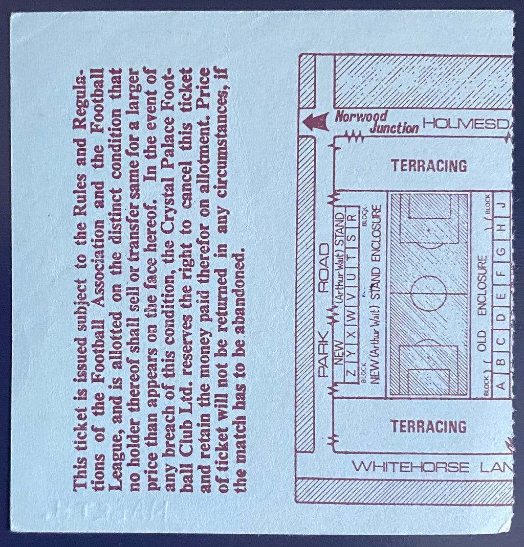 1972/73 ORIGINAL DIVISION 1 TICKET CRYSTAL PALACE V ARSENAL