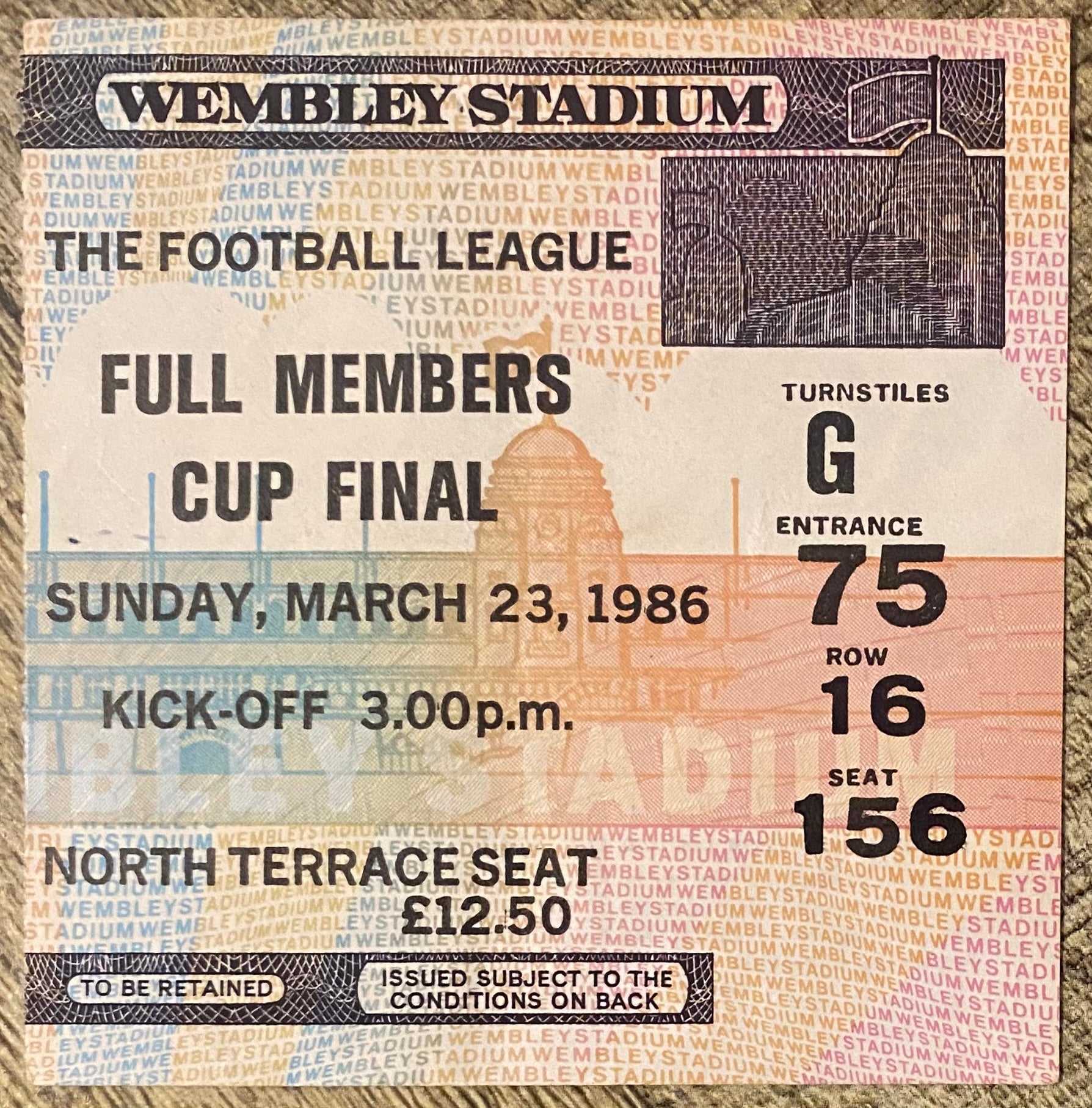 1986 ORIGINAL FULL MEMBERS CUP FINAL TICKET MANCHESTER CITY V CHELSEA