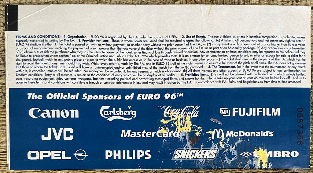 1996 ORIGINAL EUROPEAN CHAMPIONSHIPS EURO 96 TICKET ENGLAND V NETHERLANDS @ WEMBLEY