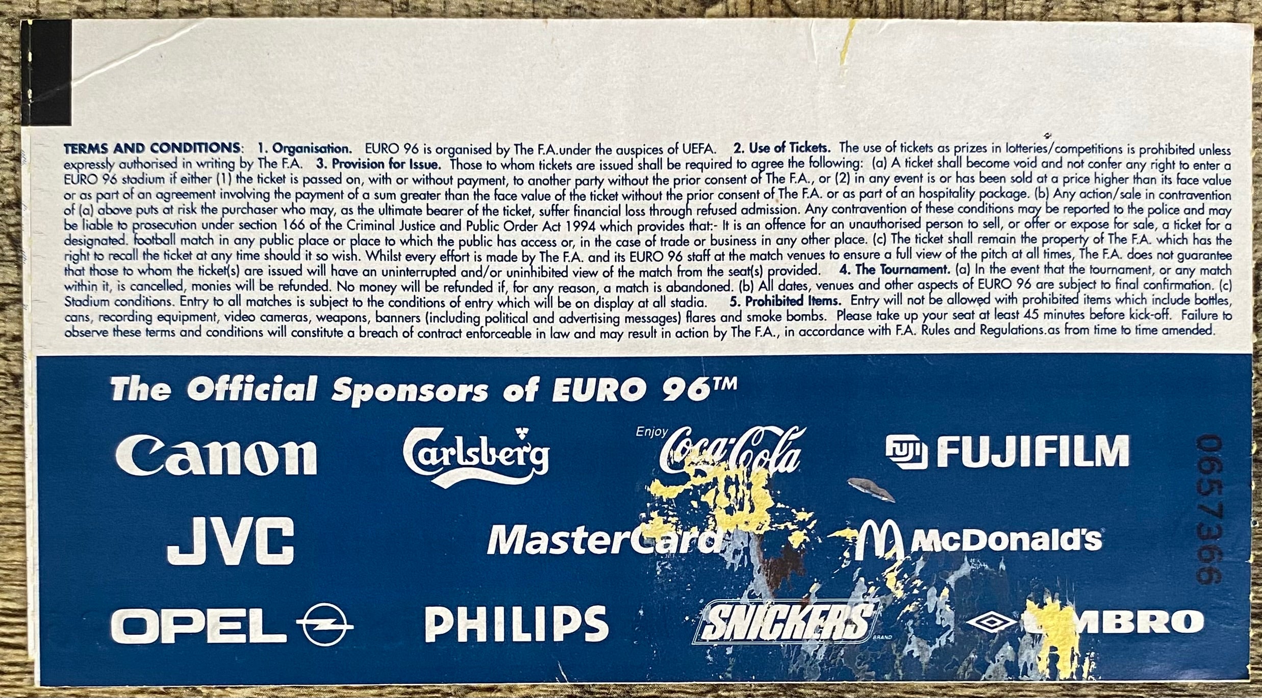 1996 ORIGINAL EUROPEAN CHAMPIONSHIPS EURO 96 TICKET ENGLAND V NETHERLANDS @ WEMBLEY