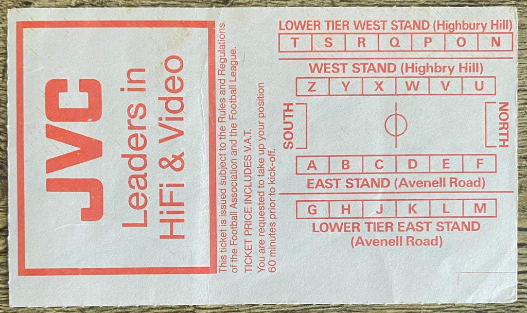 1990/91 ORIGINAL DIVISION ONE TICKET ARSENAL V CRYSTAL PALACE