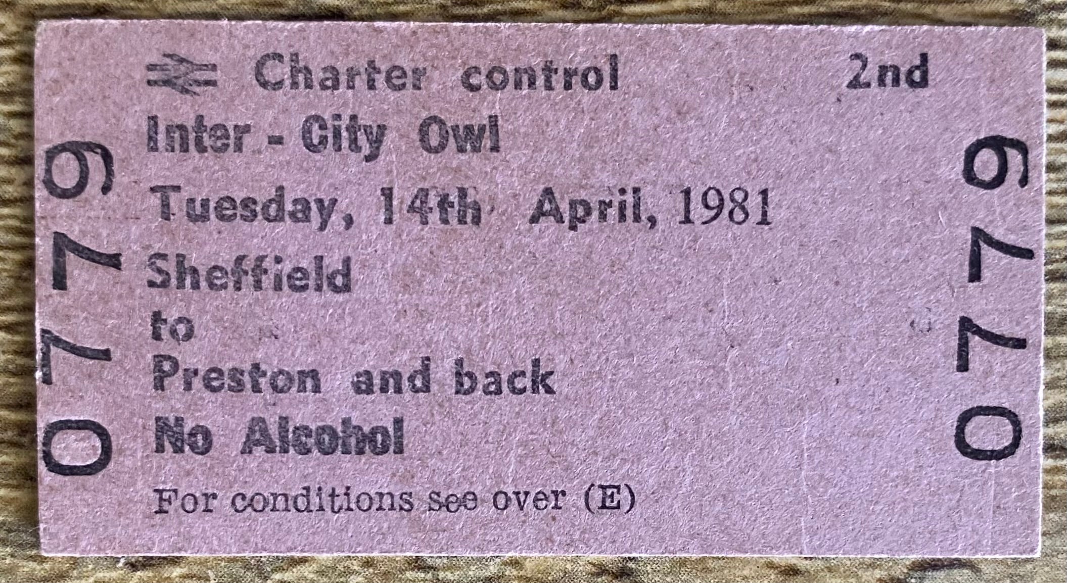 1981 ORIGINAL FOOTBALL SPECIAL BRITISH RAIL TRAIN TICKET SHEFFIELD WEDNESDAY TRAVELLING TO PRESTON