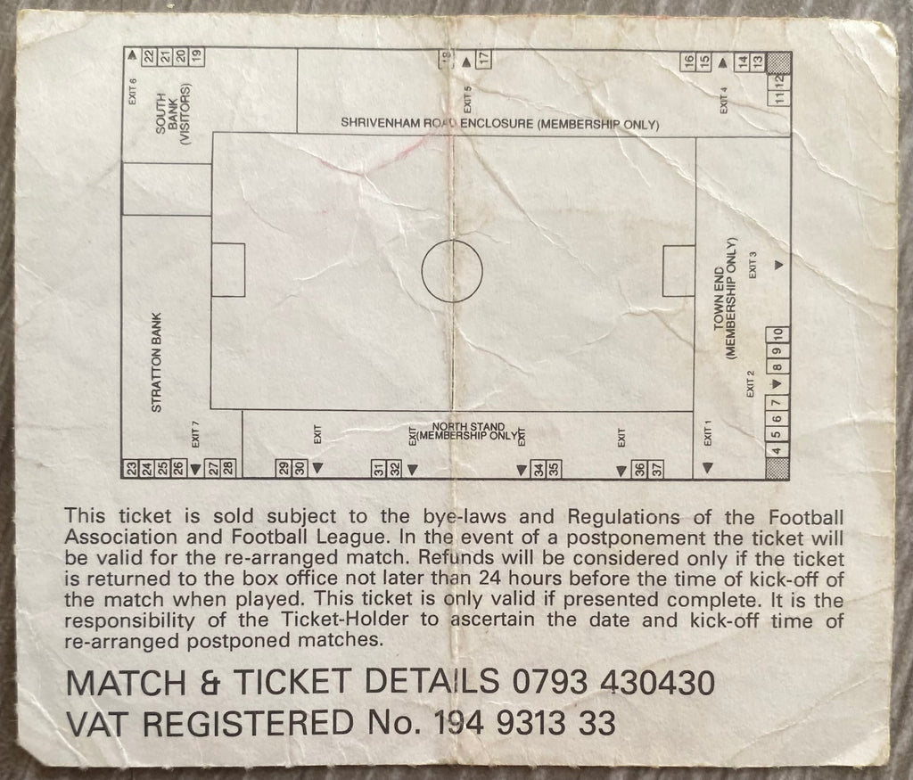 1991/92 ORIGINAL DIVISION 2 TICKET SWINDON TOWN V CHARLTON ATHLETIC