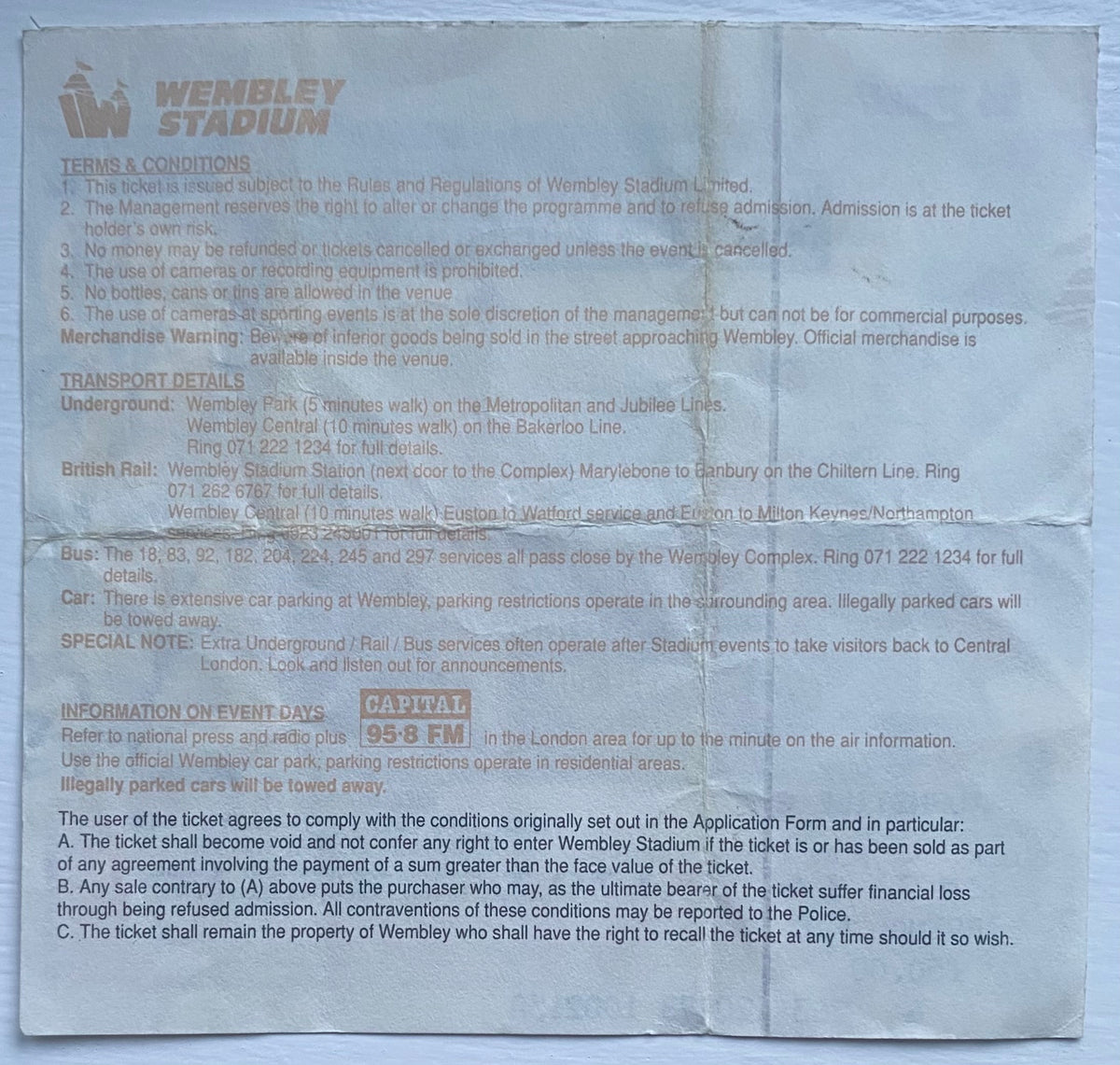 1993 ORIGINAL FA CUP FINAL TICKET ARSENAL V SHEFFIELD WEDNESDAY