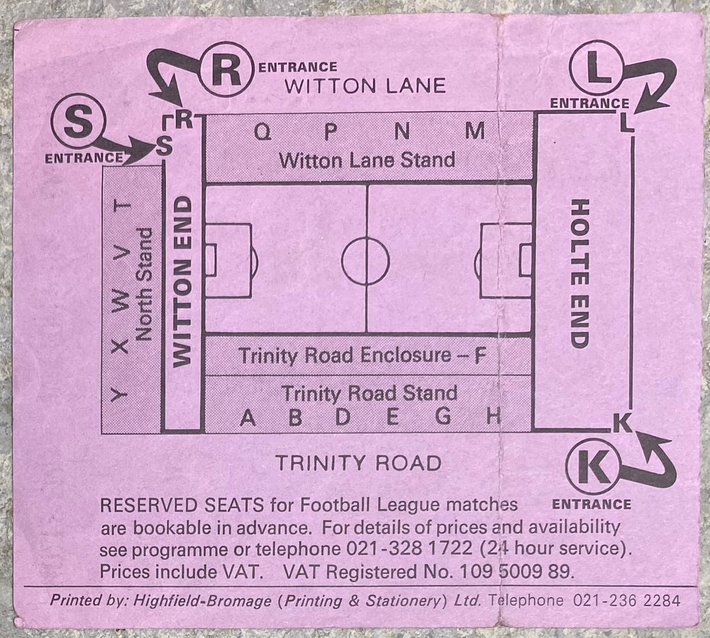 1987/88 ORIGINAL DIVISION TWO TICKET ASTON VILLA V LEEDS UNITED