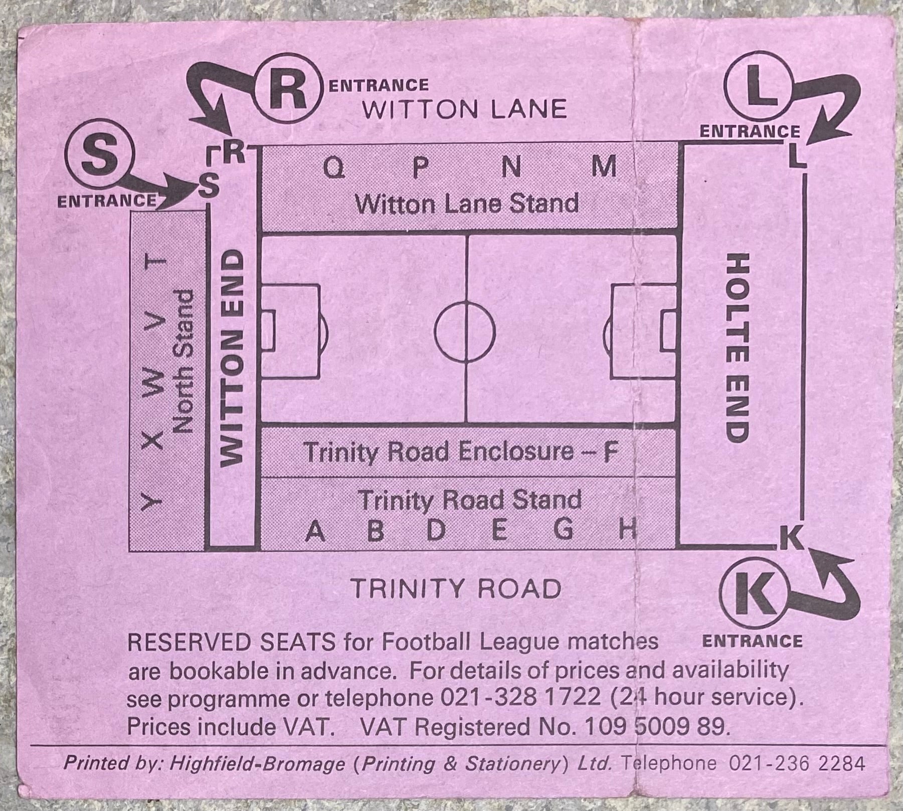 1987/88 ORIGINAL DIVISION TWO TICKET ASTON VILLA V LEEDS UNITED