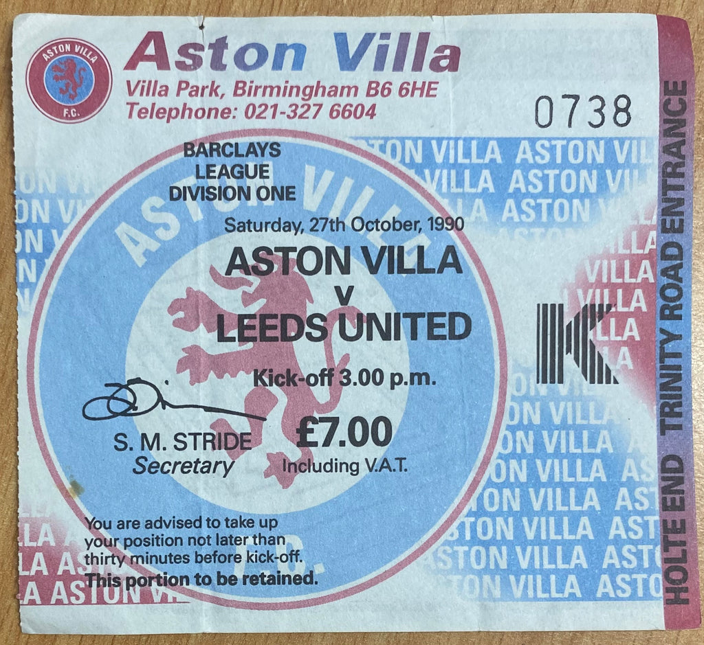 1990/91 ORIGINAL DIVISION 1 UNUSED TICKET ASTON VILLA V LEEDS UNITED