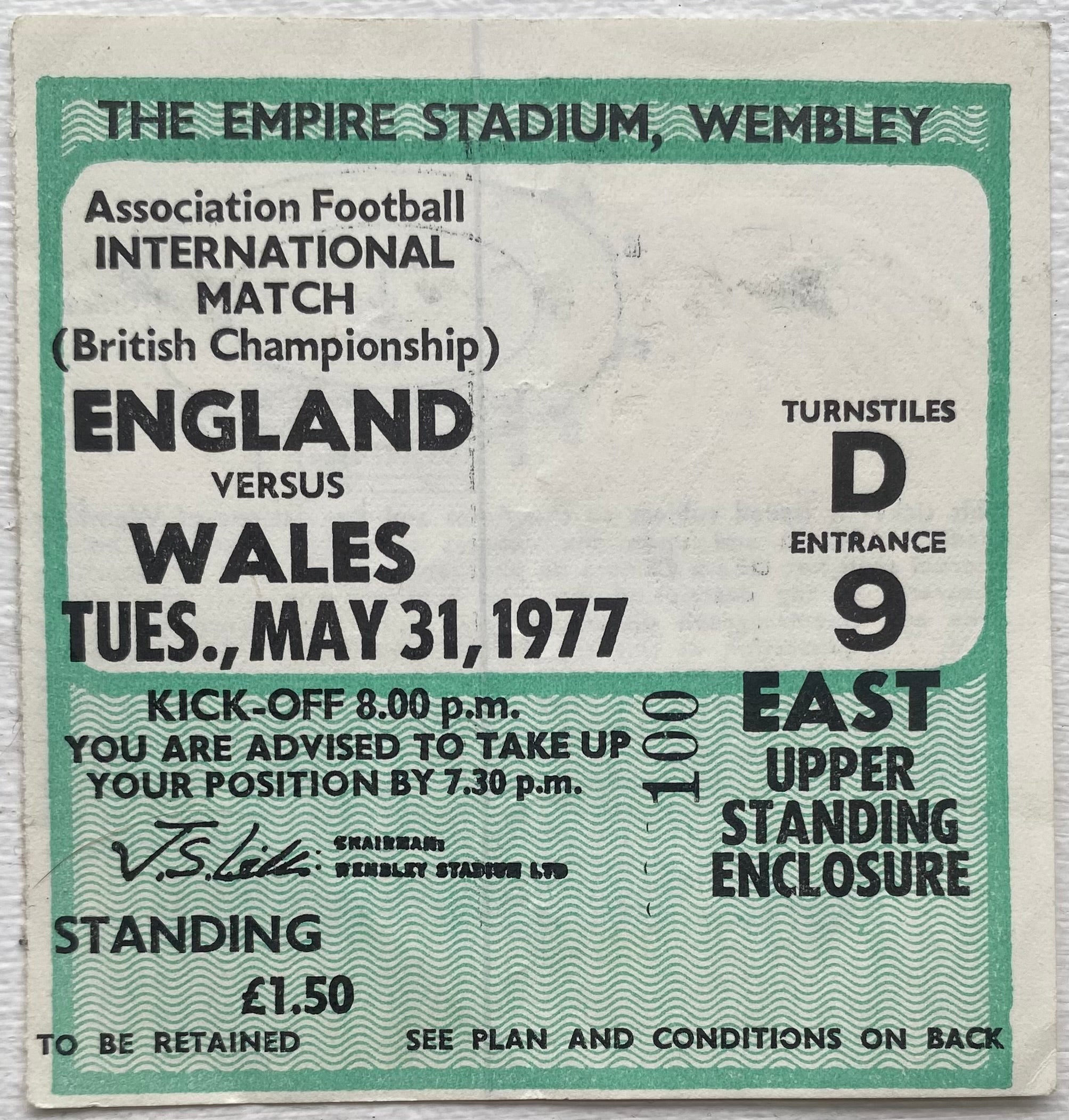 1977 ORIGINAL BRITISH HOME INTERNATIONAL CHAMPIONSHIPS TICKET ENGLAND V WALES