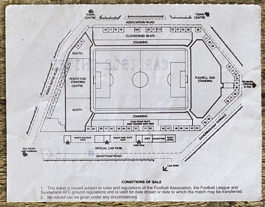 1994/95 ORIGINAL FA CUP 3RD ROUND TICKET SUNDERLAND v CARLISLE UNITED