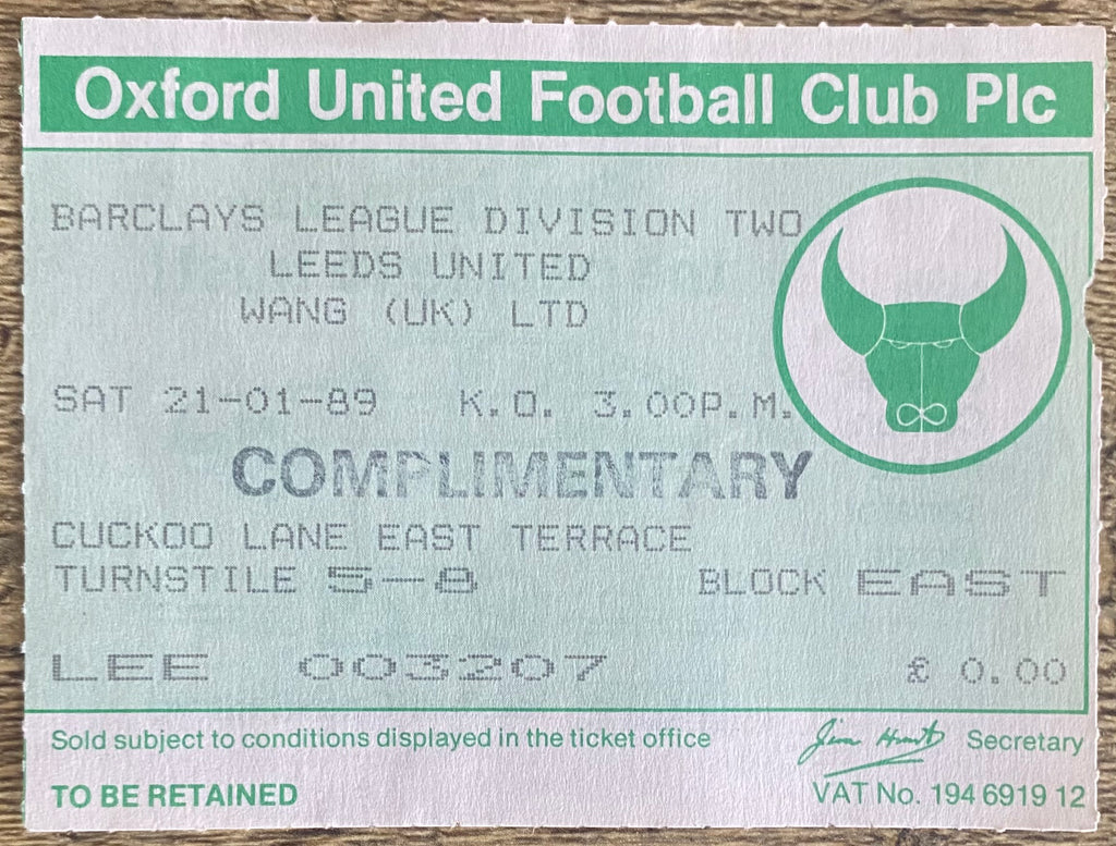 1988/89 ORIGINAL DIVISION 2 TICKET OXFORD UNITED V LEEDS UNITED