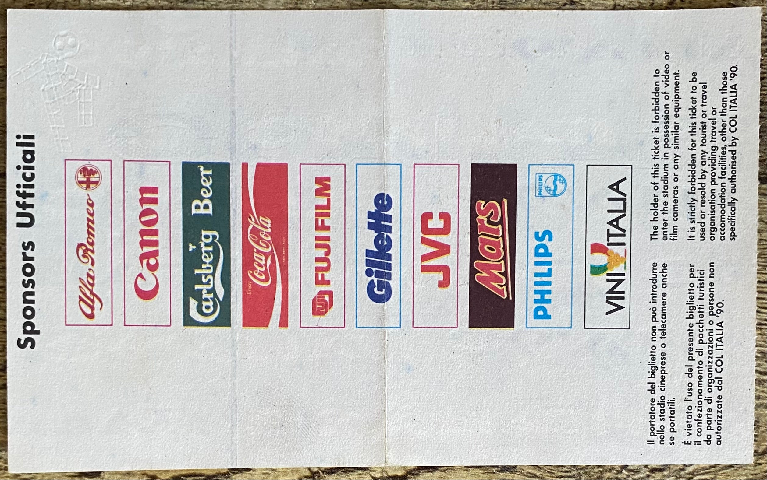 1990 ORIGINAL WORLD CUP 2ND ROUND TICKET ENGLAND V BELGIUM @ BOLOGNA
