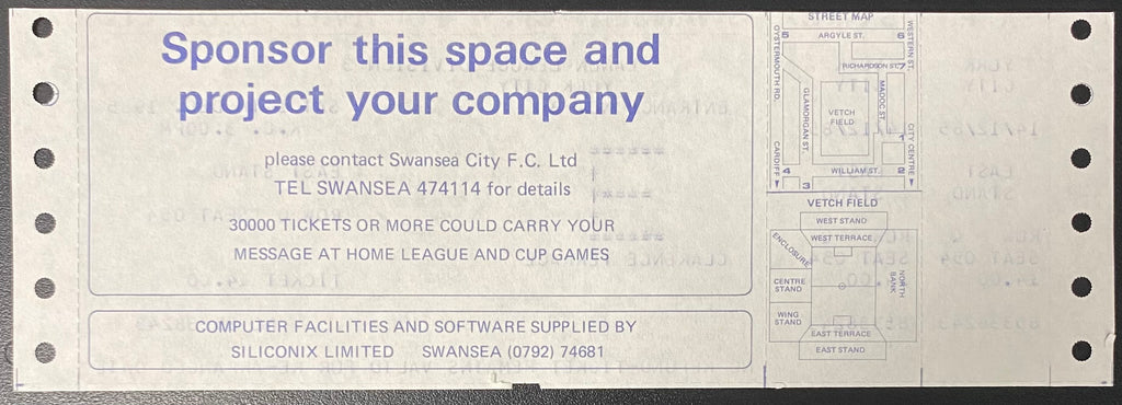 1985/86 ORIGINAL DIVISION 3 UNUSED TICKET SWANSEA CITY V YORK CITY