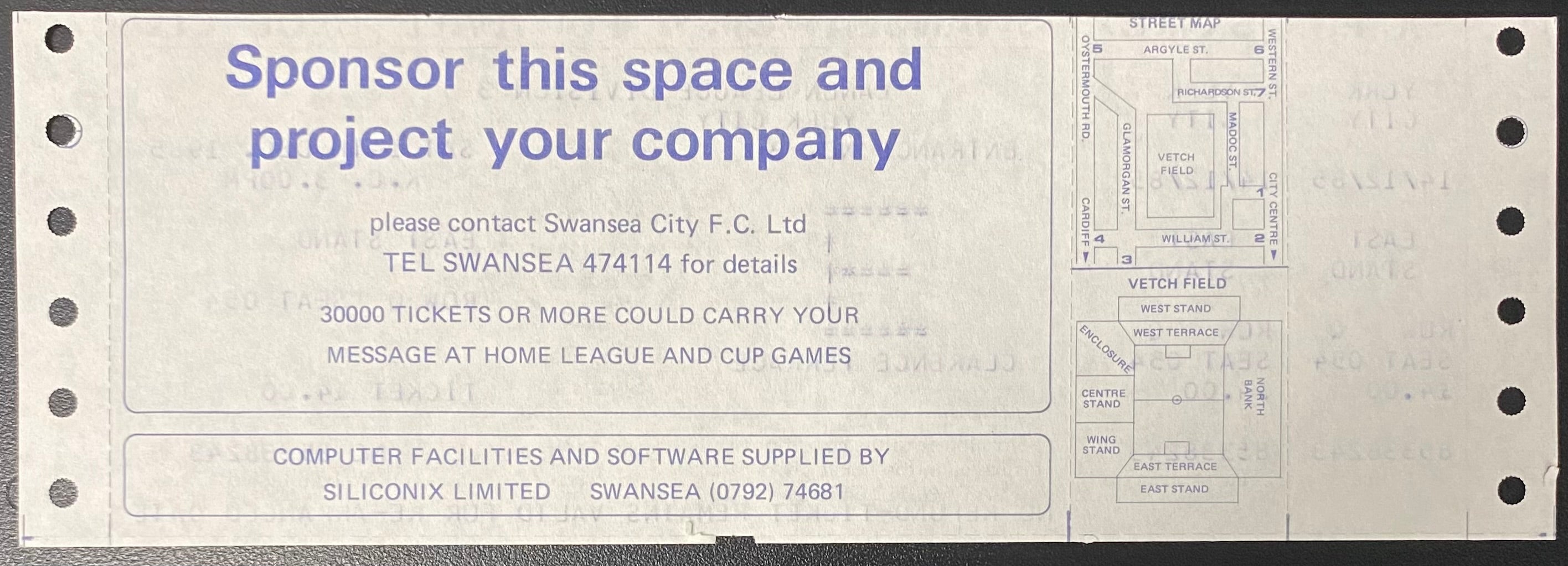 1985/86 ORIGINAL DIVISION 3 UNUSED TICKET SWANSEA CITY V YORK CITY