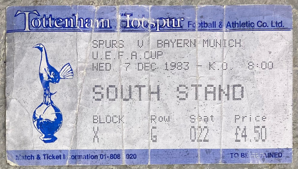 1983/84 ORIGINAL UEFA CUP 3RD ROUND 2ND LEG TICKET TOTTENHAM HOTSPUR V BAYERN MUNICH